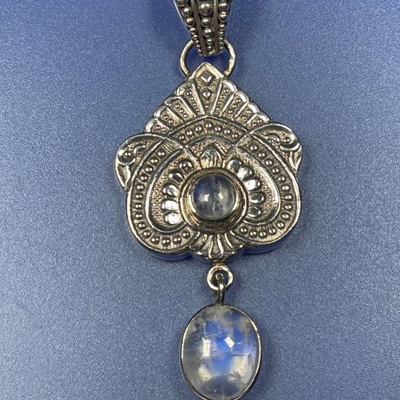 India 925 Pendant w 2 Rainbow Moonstones 11.13 grams - 63.5mm x 25.4mm   IN7235 - Picture 1 of 13